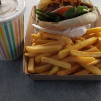 Vegan cheeseburger and vegan deluxe frappe choc mint blast at RSPCA Black Cat Café in Wacol