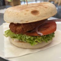 Vegan chicken burger  at RSPCA Black Cat Café in Wacol