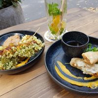 Seitanspieß und vegane Frühlingsrolle at GAO Vegan in Leipzig