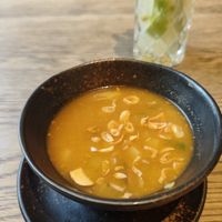 Kitchen greeting - complimentary soup. at GAO Vegan in Leipzig