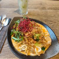 Spicy coconut udon with crispy seitan shavings. at GAO Vegan in Leipzig