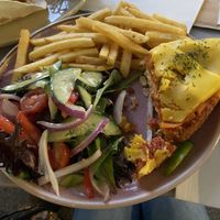 Vegan schnitzel with carrot bacon & vegan cheez. The carrot bacon was really good & comes on the burgers too (forgot to take a picture of the burger)   at Moku Bar + Grill in Cairns