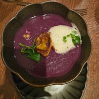 beetroot soup, starter during fine dining event at Nora's Deli - Sielwall in Bremen