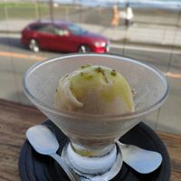 Soy vanilla ice cream, hemp sauce/ground seeds topping. +200yen at Magokoro in Kamakura