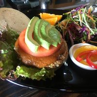 Pate and sauce made from scratch. Buns are hemp pancakes. at Magokoro in Kamakura