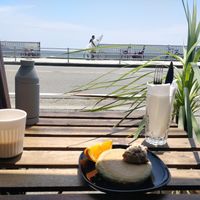 Vegan hemp pancake with a beach view and breeze at Magokoro in Kamakura