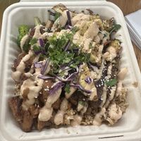 Hibachi plate with impossible beef and chick’n  at Hippie Hibachi in Atlanta