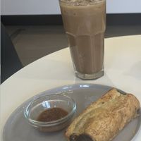 Iced mocha with quinoa mushroom roll and tomato chutney   at Whitebark Cafe in Banff