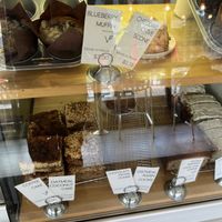 Case with some baked goods (clearly labelled vegan items)   at Whitebark Cafe in Banff