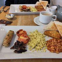 All-day plant-based breakfasts, before we sent back to be reheated. at Cafe Tengo in St Austell
