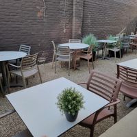 Outside terrace (seen from the back) at Mokkabar in Roeselare