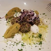 Chickpeas balls with cabbage salad and veg majo at Integraldo in Majano