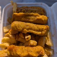Battered sausage supper at The West End Cafe in Isle Of Bute