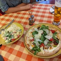 Vegetarian pizza and gnocchi at Stég Pub Pizzéria in Tihany