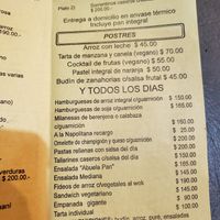 Menu at Abuela Pan in Buenos Aires