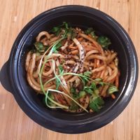 Japanese Pan Noodles: caramelized udon noodles in sweet soy sauce, broccoli, mushrooms, & carrots, topped w/ black sesame seeds & cilantro at Noodles & Company in Omaha