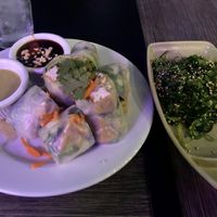 Vegan Basil spring rolls with tofu, and seaweed salad  at Benja Thai and Sushi in St George