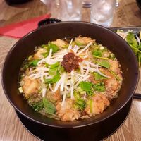 Vegan chicken pho with chili oil at Vnam in Manchester