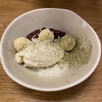 Mochi balls with ice cream and red bean paste at Awabi in Jersey