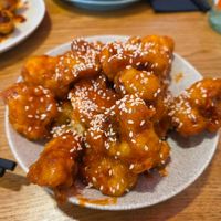 Korean fried cauliflower: crunchy, sticky, sweet, spicy and with the perfect bite to the cauliflower, amazing! at Awabi in Jersey