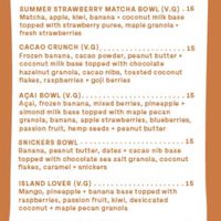 Smoothie bowls - Menu as of July 2026  at Fins Beach Cafe in Sandown