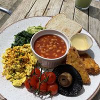 Vegan full English breakfast   at Fins Beach Cafe in Sandown