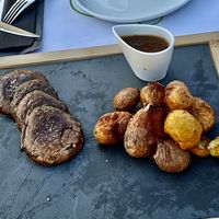 Steak with potato’s  at 5SENSES Restaurant in Santorini