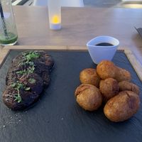 “Steak” portobello mushrooms with home potatoes  at 5SENSES Restaurant in Santorini