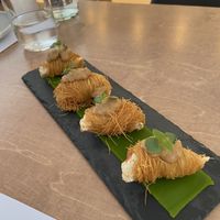 Vegan shrimp curls in phyllo pastry 10/10 at 5SENSES Restaurant in Santorini