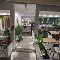 Green and beautiful space at 5SENSES Restaurant in Santorini