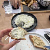 Vegan tzatziki and bread at 5SENSES Restaurant in Santorini