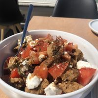 Vegan cheese and Bread crumbs !!  at 5SENSES Restaurant in Santorini