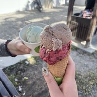 Pistachio, Rocher and blueberry ice cream  at 5SENSES Restaurant in Santorini