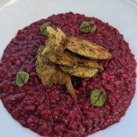 Risotto from the roots with seasoned "chicken" on top at 5SENSES Restaurant in Santorini