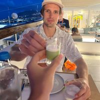The cucumber, cream soup shot at 5SENSES Restaurant in Santorini