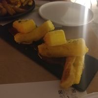 Saganaki (fried Violife cheese)  at 5SENSES Restaurant in Santorini