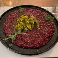 Beetroot Risotto with Violife Chicken at 5SENSES Restaurant in Santorini