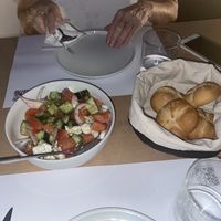 greek salad and bread (cost extra for bread)  at 5SENSES Restaurant in Santorini