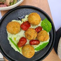 Potato croquettes in garlic sauce at 5SENSES Restaurant in Santorini