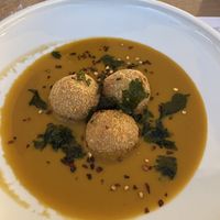 Arancini. I liked the sauce but it didn’t wow me, the rice balls themselves were chewy and bland.   at 5SENSES Restaurant in Santorini