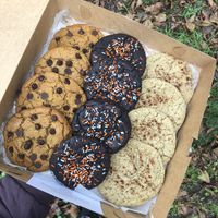 Pumpkin chocolate chip, black cocoa and chai snickerdoodle cookies   at The Little Brownie in Rochester