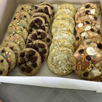 Sugar, brownie chocolate chip, lemon, trash. The lemon and the trash cookies are my favorite !  at The Little Brownie in Rochester