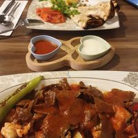 Vegan İskender kebap and vegan lahmacun at Fatma Sultan in Antalya