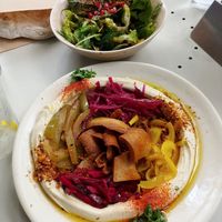 Hummus and fatush salad at Mecca Rotterdam in Rotterdam