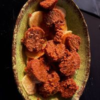 Vegan chorizo with potatoes at Faroles Taberna Rock in Valladolid