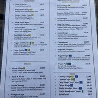 Menu (blue VG are vegan options)   at The Rambler Inn in Hope Valley