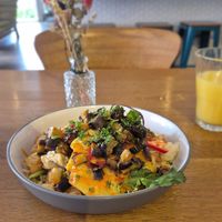 Eggplant tofu pan with grilled pineapple at Klauprecht in Karlsruhe