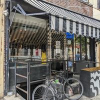 view from the street at Champs Diner in Brooklyn