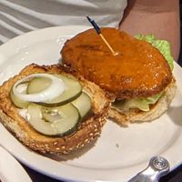 buffalo chickn burger at Champs Diner in Brooklyn