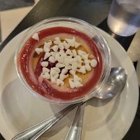 Raspberry and white chocolate cup at Champs Diner in Brooklyn